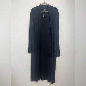 MAX Studio Medium Black Silk Blend Ribbed Long Open Duster Sweater